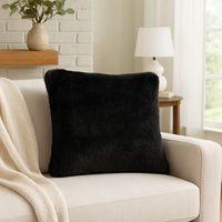 Dift Square Accent Throw Pillow, 20 Inch, Black Faux Rabbit Fur Face -BM328072