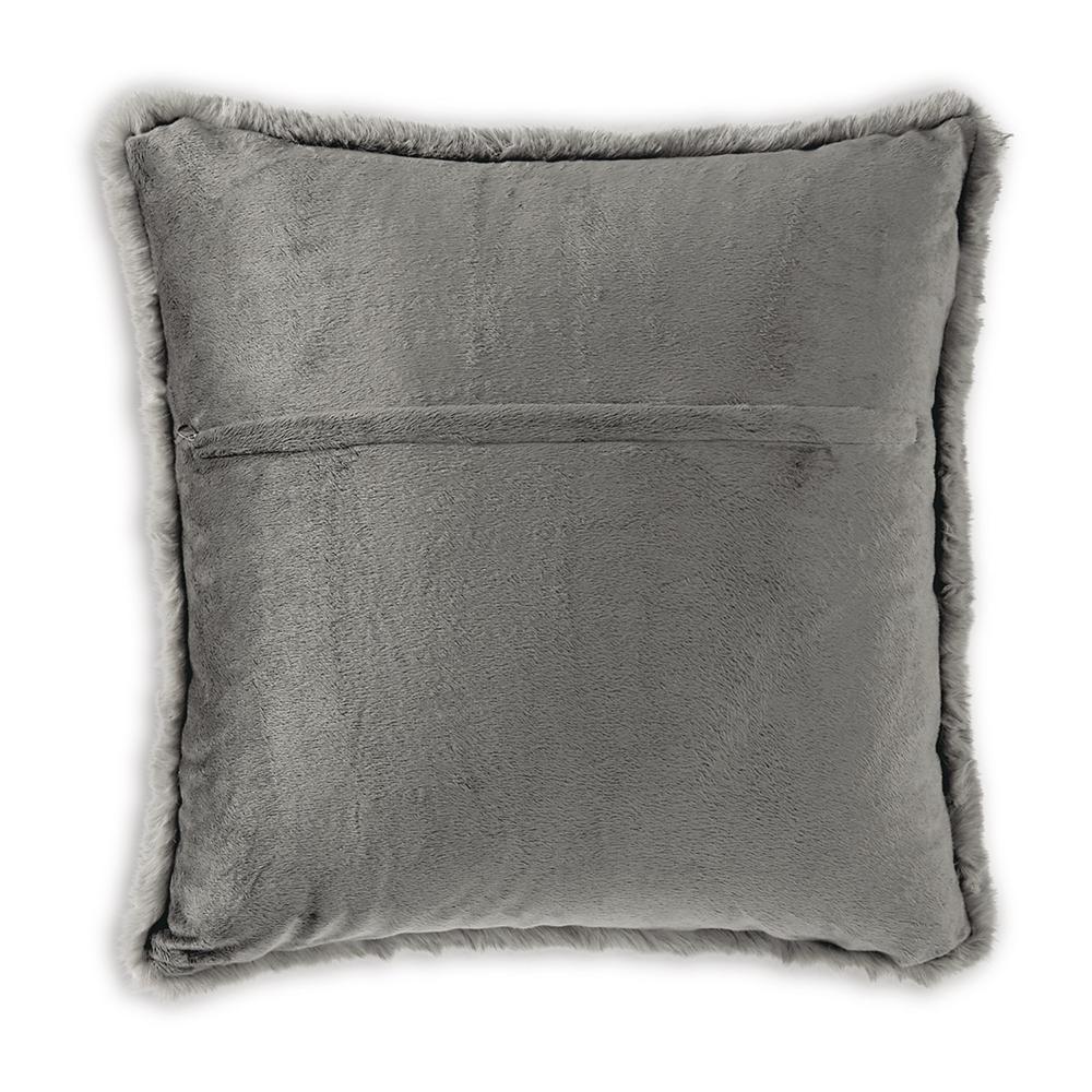 Dift Square Accent Throw Pillow, 20 Inch, Dark Gray Faux Rabbit Fur -BM328073