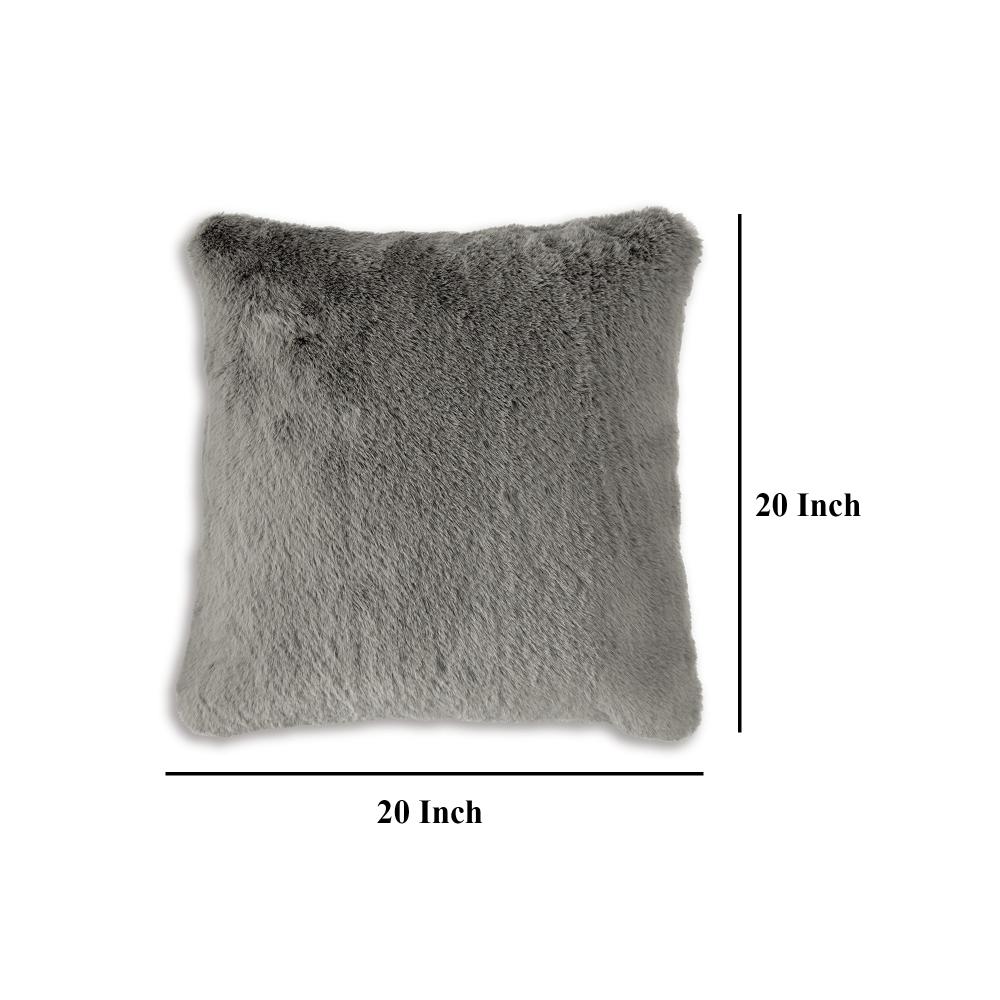 Dift Square Accent Throw Pillow, 20 Inch, Dark Gray Faux Rabbit Fur -BM328073