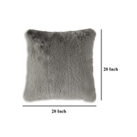 Dift Square Accent Throw Pillow, 20 Inch, Dark Gray Faux Rabbit Fur -BM328073