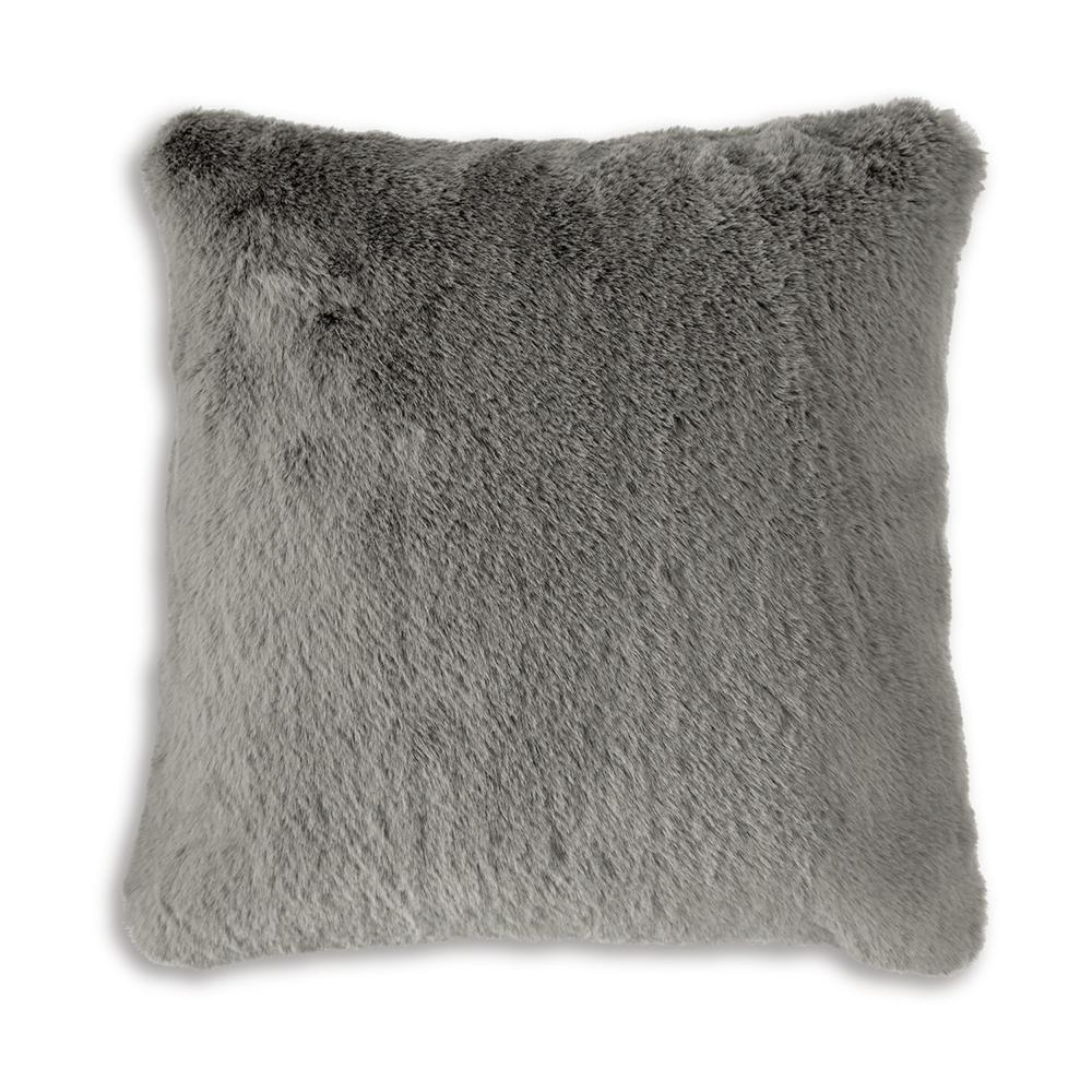 Dift Square Accent Throw Pillow, 20 Inch, Dark Gray Faux Rabbit Fur