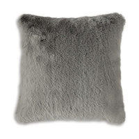 Dift Square Accent Throw Pillow, 20 Inch, Dark Gray Faux Rabbit Fur