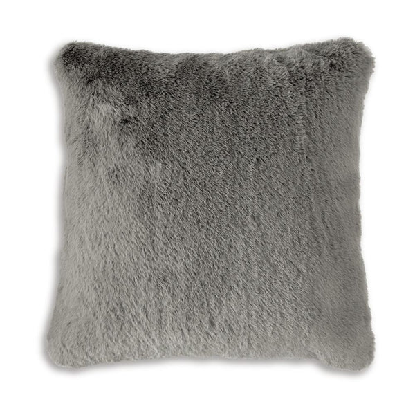 Dift Square Accent Throw Pillow, 20 Inch, Dark Gray Faux Rabbit Fur