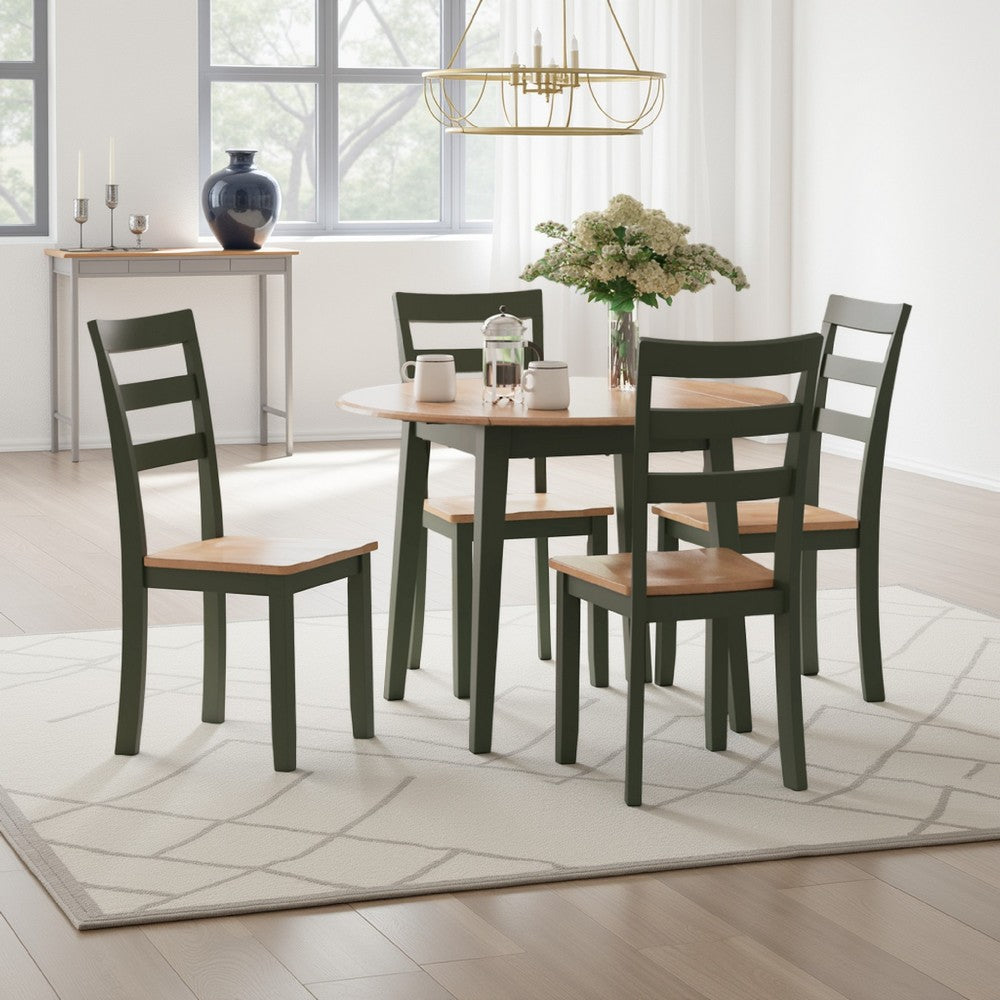 Gasy Dining Table, Extendable 26-42 Inch, Dark Green Wood, 2 Leaves -BM328074