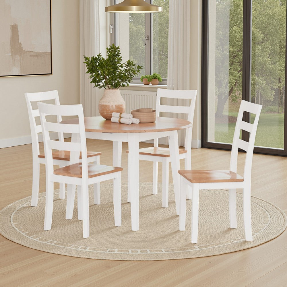 Gasy Dining Table, Extendable 26-42 Inch White Brown Wood, 2 Leaves -BM328077