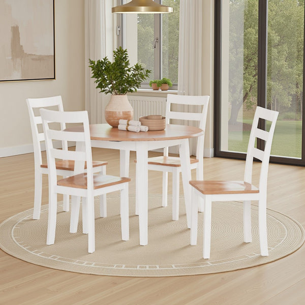Gasy Dining Table, Extendable 26-42 Inch White Brown Wood, 2 Leaves -BM328077