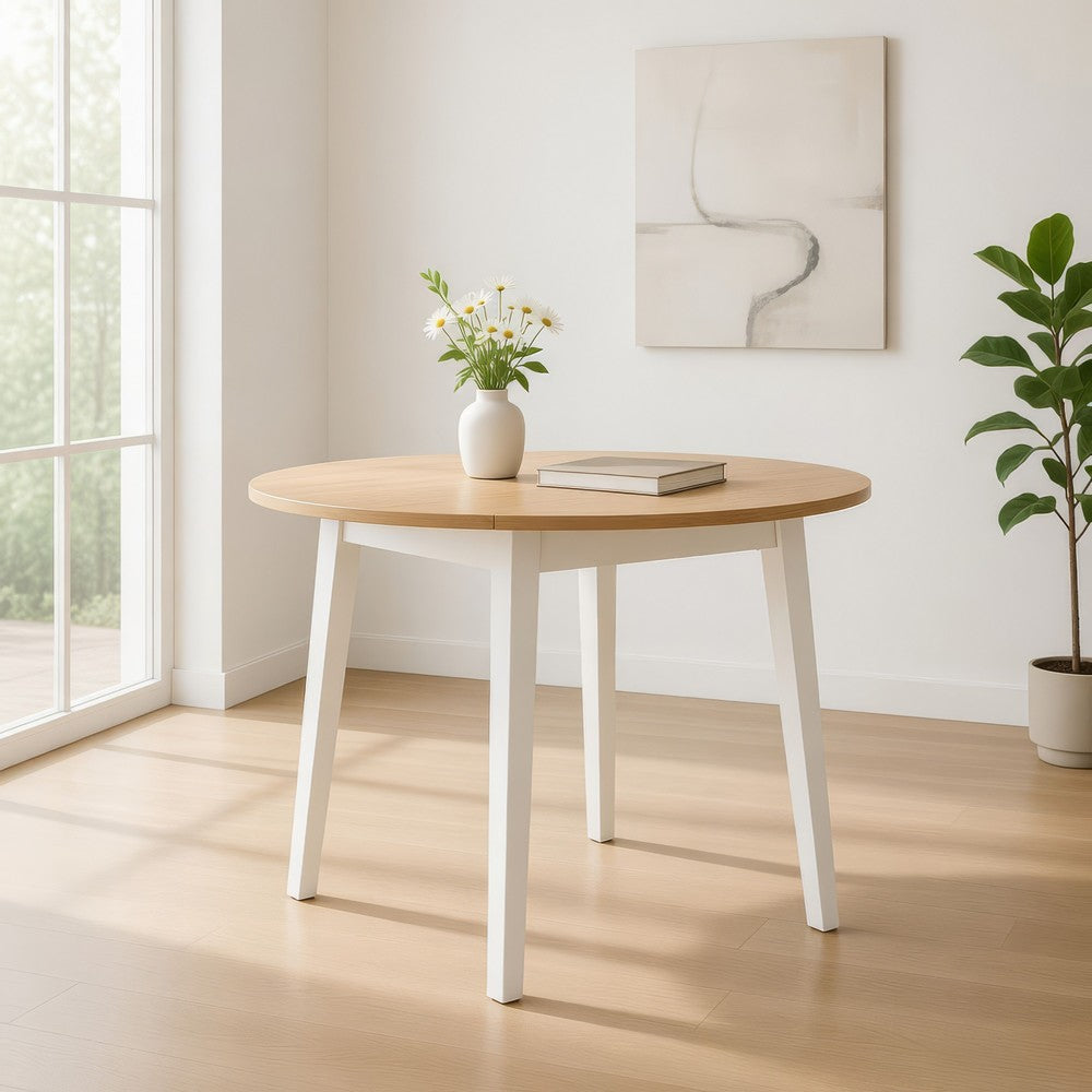 Gasy Dining Table, Extendable 26-42 Inch White Brown Wood, 2 Leaves -BM328077
