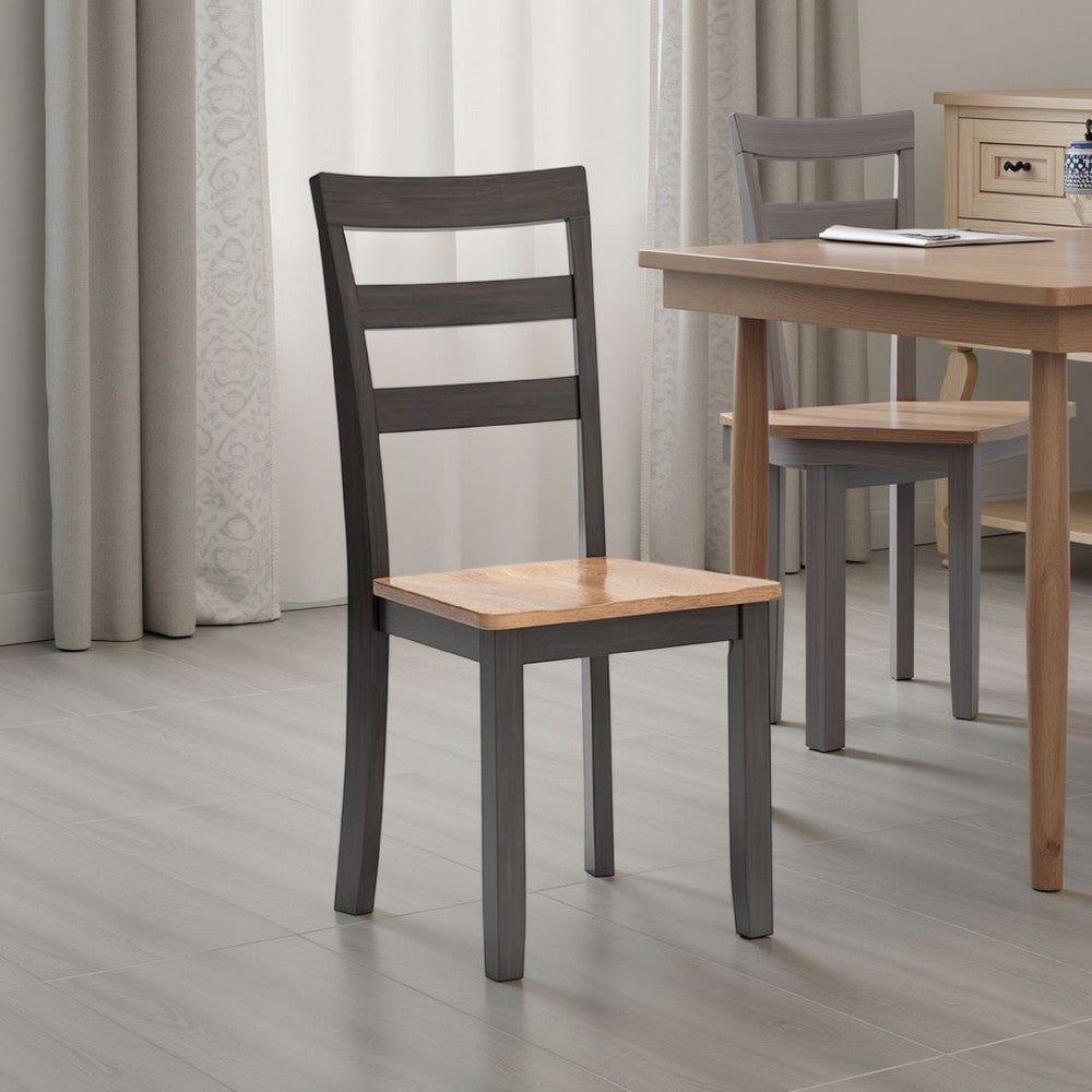 Gasy Dining Chair Set of 2, 17 Inch, Dark Brown Wood, Contoured Seat -BM328078