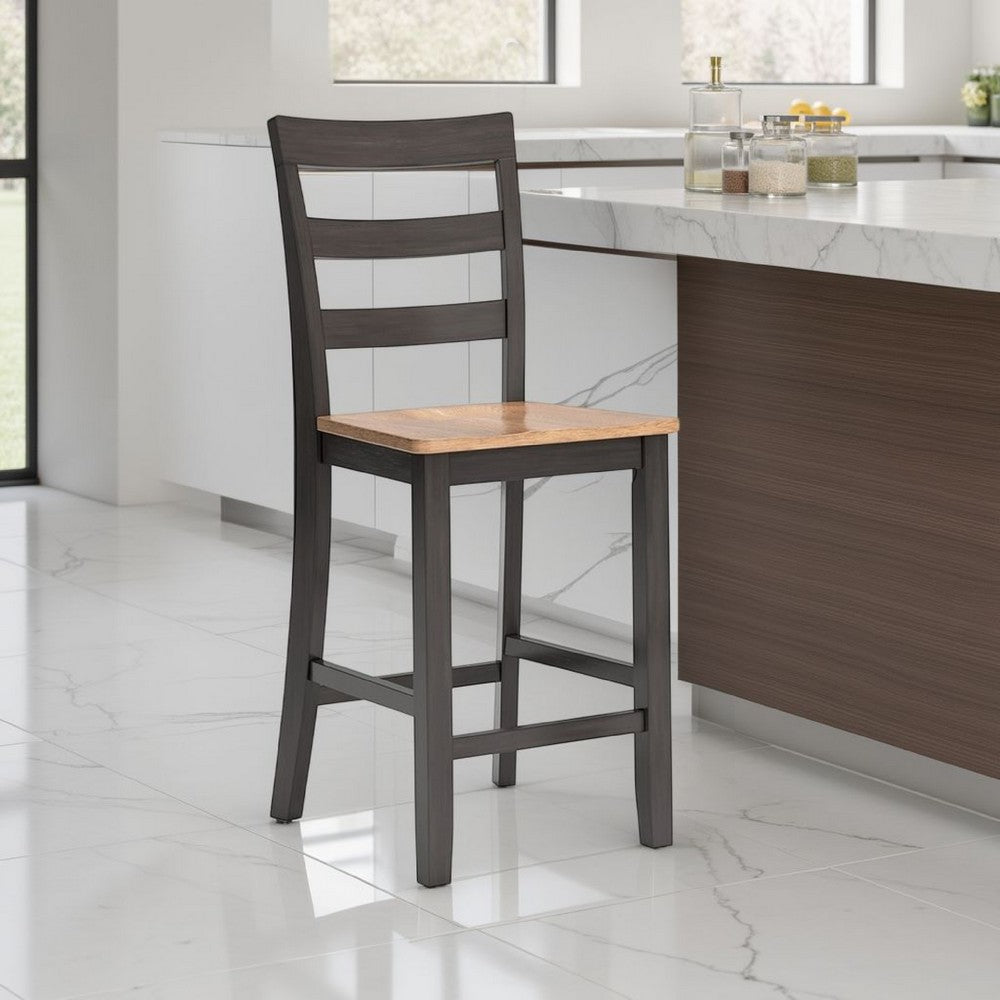 Gasy Counter Height Chair Set of 2, 24 Inch Dark Brown, Contoured Seat -BM328079