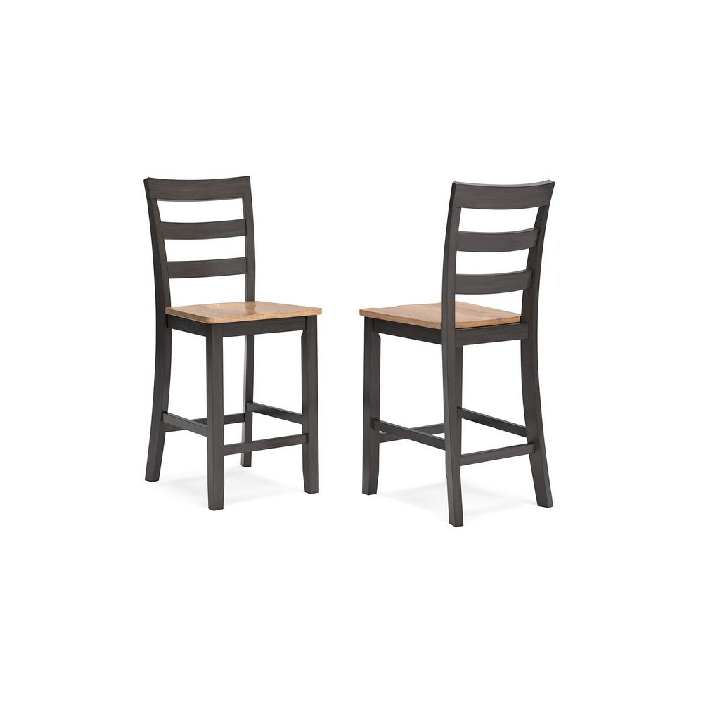 Gasy Counter Height Chair Set of 2, 24 Inch Dark Brown, Contoured Seat -BM328079