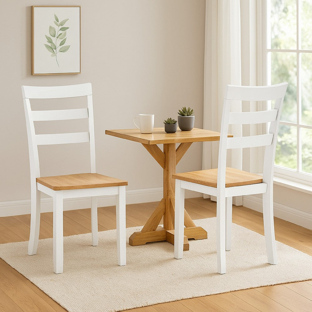 Gasy Dining Chair Set of 2, 22 Inch White and Brown Mango Wood Veneer -BM328083