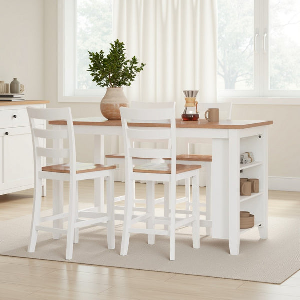 Gasy Counter Height Dining Table, 60 Inch White Brown Mango Wood -BM328085