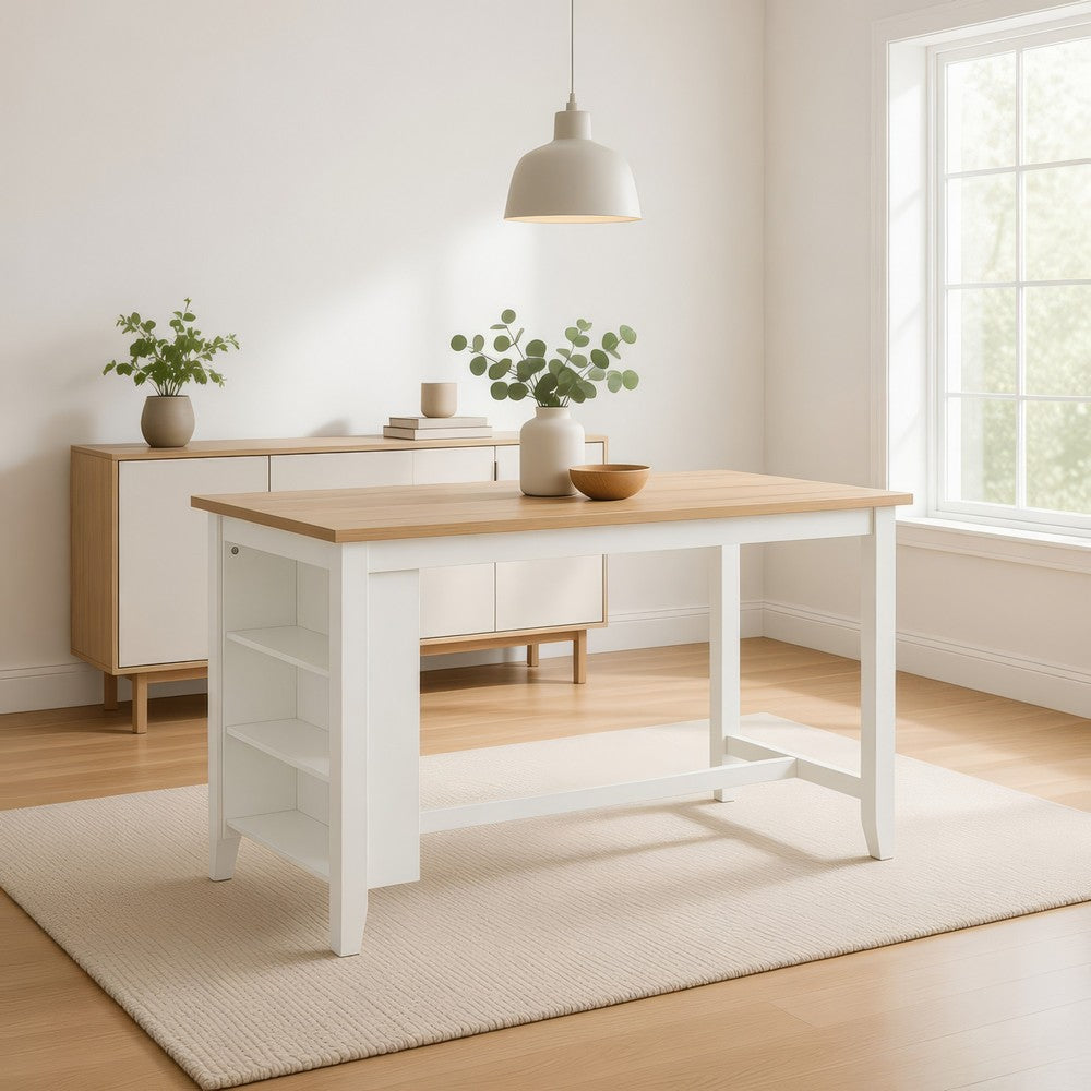 Gasy Counter Height Dining Table, 60 Inch White Brown Mango Wood -BM328085