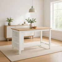Gasy Counter Height Dining Table, 60 Inch White Brown Mango Wood -BM328085