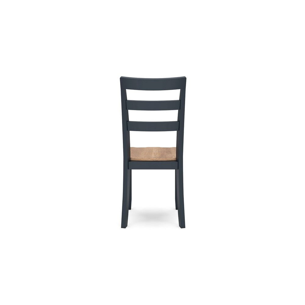 Gasy Dining Side Chair Set of 2, Dark Blue Solid Wood Brown Mango Seat -BM328088