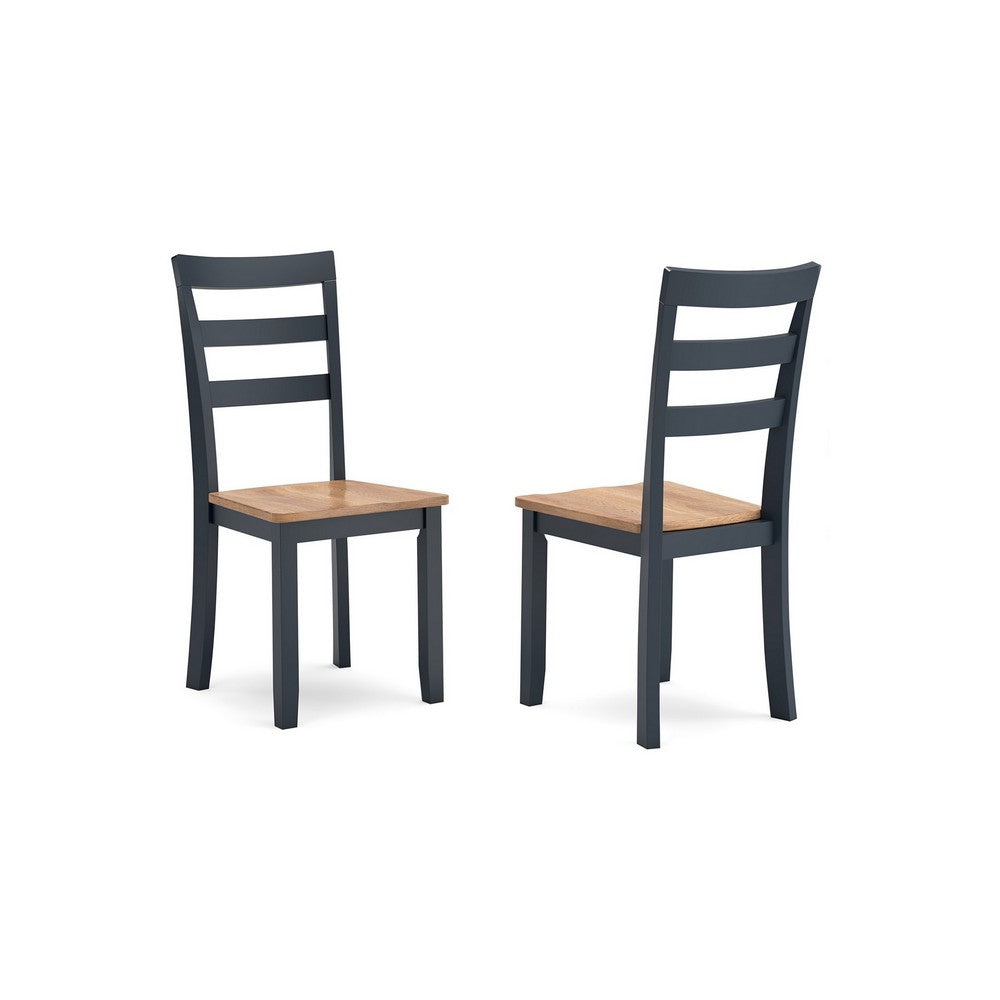 Gasy Dining Side Chair Set of 2, Dark Blue Solid Wood Brown Mango Seat -BM328088