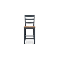 Gasy Counter Height Chair Set of 2, Dark Blue Solid Wood, Brown Seat -BM328089