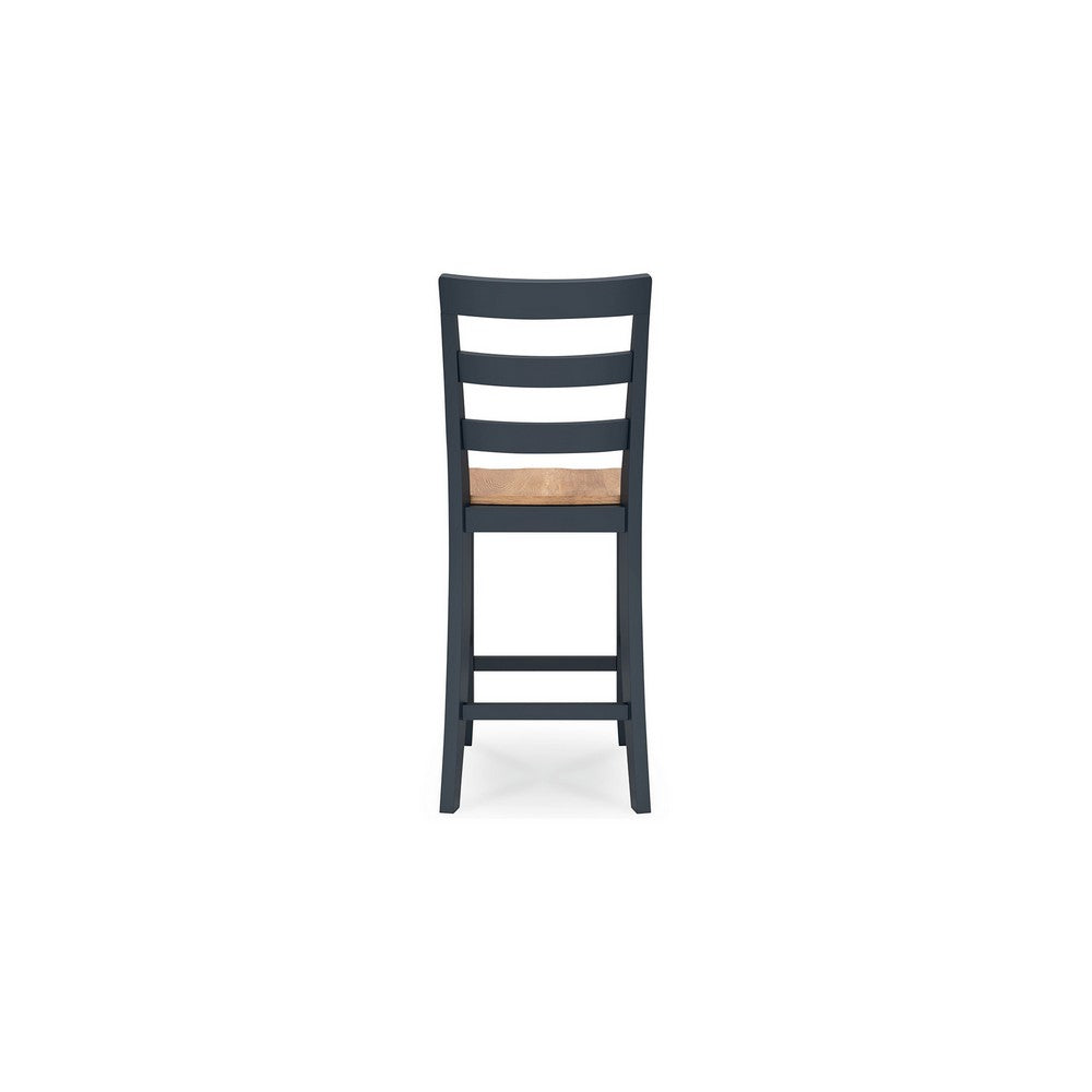 Gasy Counter Height Chair Set of 2, Dark Blue Solid Wood, Brown Seat -BM328089