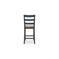Gasy Counter Height Chair Set of 2, Dark Blue Solid Wood, Brown Seat -BM328089