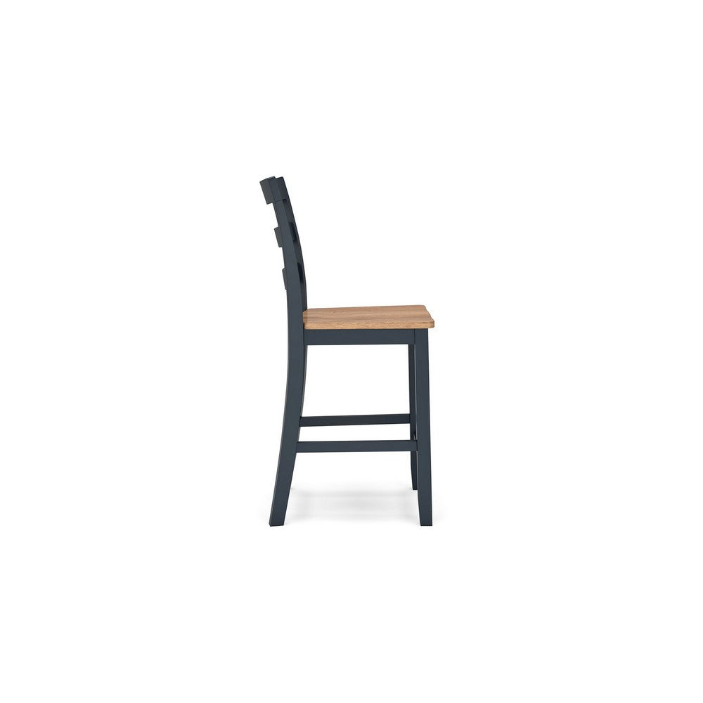 Gasy Counter Height Chair Set of 2, Dark Blue Solid Wood, Brown Seat -BM328089