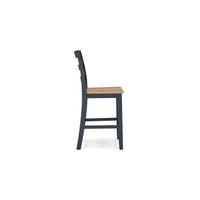 Gasy Counter Height Chair Set of 2, Dark Blue Solid Wood, Brown Seat -BM328089