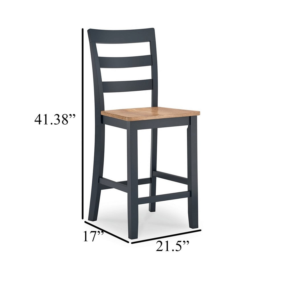 Gasy Counter Height Chair Set of 2, Dark Blue Solid Wood, Brown Seat -BM328089