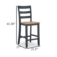 Gasy Counter Height Chair Set of 2, Dark Blue Solid Wood, Brown Seat -BM328089