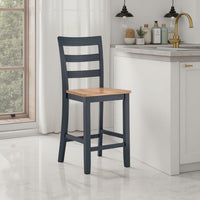 Gasy Counter Height Chair Set of 2, Dark Blue Solid Wood, Brown Seat -BM328089