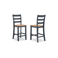 Gasy Counter Height Chair Set of 2, Dark Blue Solid Wood, Brown Seat -BM328089