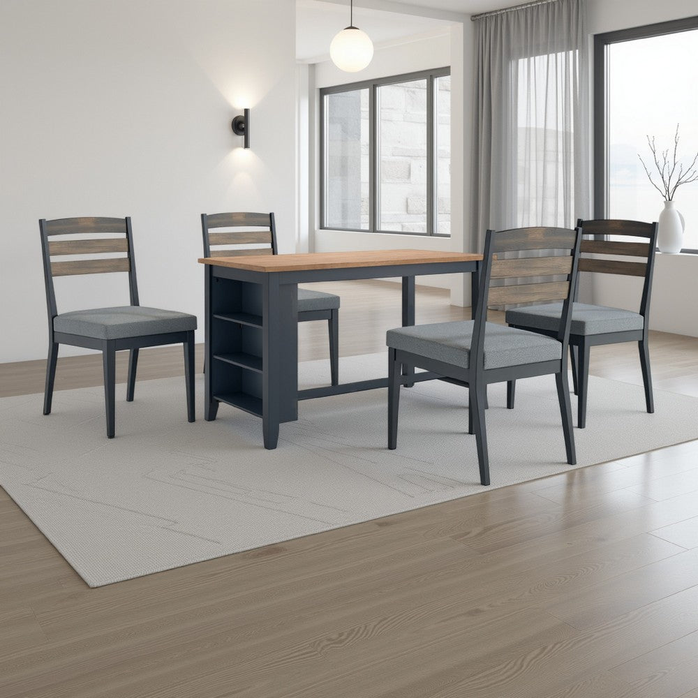 Gasy Counter Height Dining Table, 60 Inch, Dark Blue Brown Mango Wood -BM328090