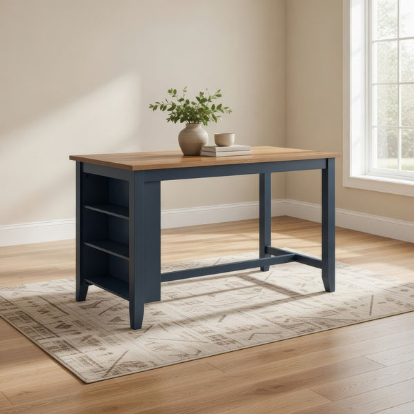 Gasy Counter Height Dining Table, 60 Inch, Dark Blue Brown Mango Wood -BM328090