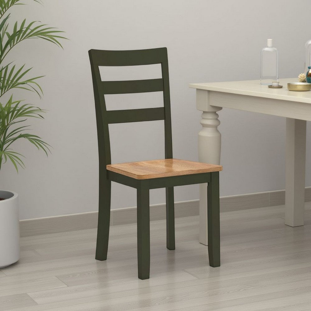 Gasy Dining Side Chair Set of 2, Dark Green Solid Wood, Contoured Seat -BM328093