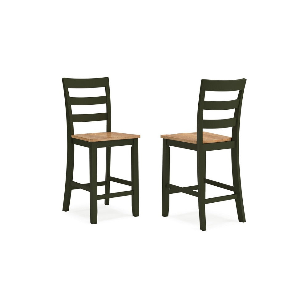 Gasy Counter Height Chair Set of 2, Dark Green Solid Wood, Brown Seat -BM328094