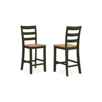 Gasy Counter Height Chair Set of 2, Dark Green Solid Wood, Brown Seat -BM328094