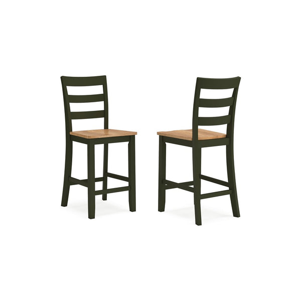 Gasy Counter Height Chair Set of 2, Dark Green Solid Wood, Brown Seat -BM328094