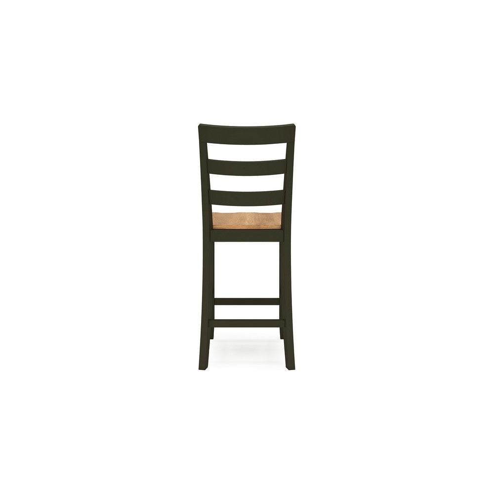 Gasy Counter Height Chair Set of 2, Dark Green Solid Wood, Brown Seat -BM328094
