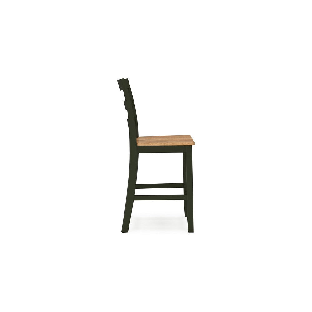 Gasy Counter Height Chair Set of 2, Dark Green Solid Wood, Brown Seat -BM328094