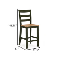 Gasy Counter Height Chair Set of 2, Dark Green Solid Wood, Brown Seat -BM328094