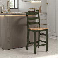 Gasy Counter Height Chair Set of 2, Dark Green Solid Wood, Brown Seat -BM328094