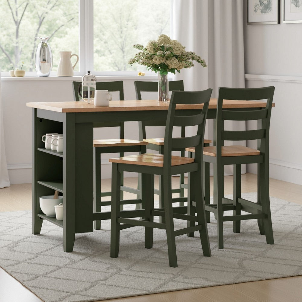 Gasy Counter Height Dining Table, 60 Inch, Green Mango Wood, Brown -BM328095