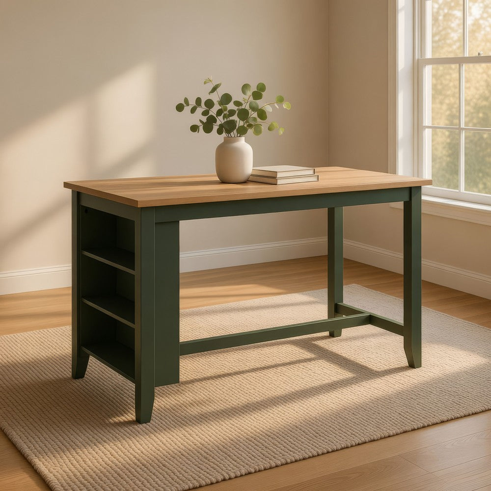 Gasy Counter Height Dining Table, 60 Inch, Green Mango Wood, Brown -BM328095