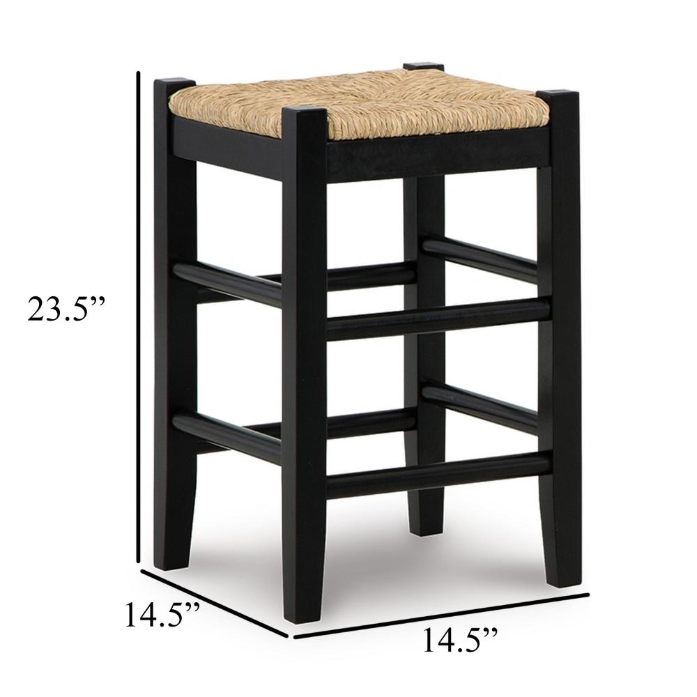 Anya Counter Height Stool Set of 2, Brown Woven Seat, 23 Inch, Black -BM328098