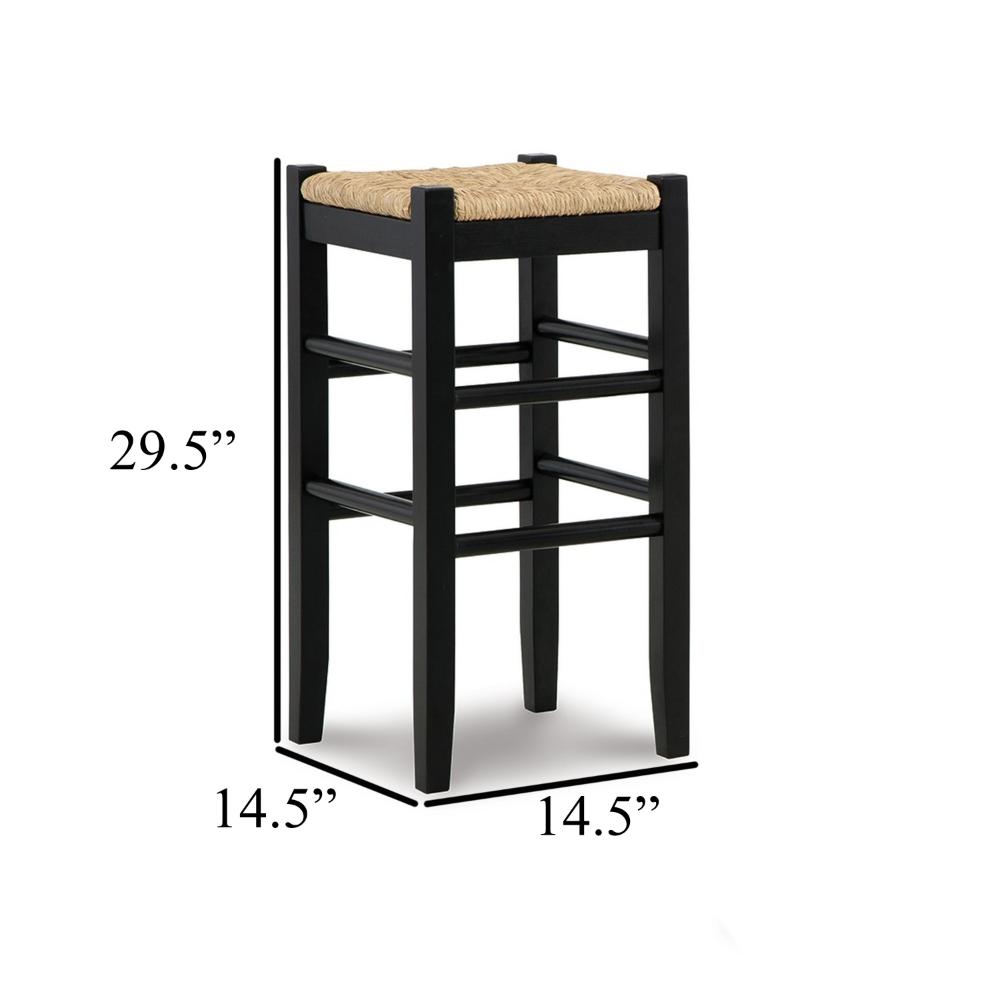 Anya Bar Height Stool, Woven Seagrass Seat, 30 Inch, Black Wood Frame -BM328099