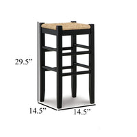 Anya Bar Height Stool, Woven Seagrass Seat, 30 Inch, Black Wood Frame -BM328099