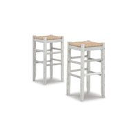 Anya Bar Height Stool Set of 2, Brown Woven Seat, 30 Inch Rustic White