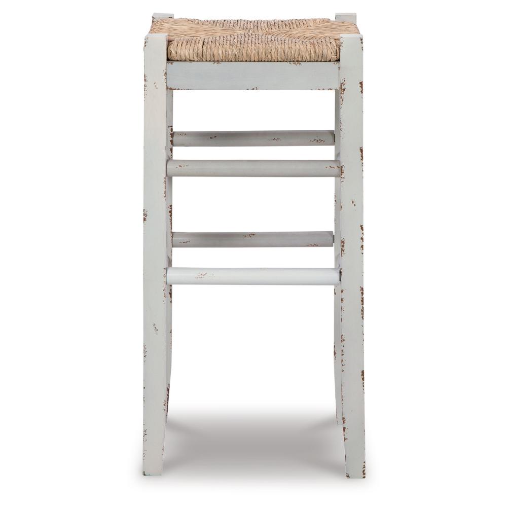 Anya Bar Height Stool Set of 2, Brown Woven Seat, 30 Inch Rustic White -BM328101