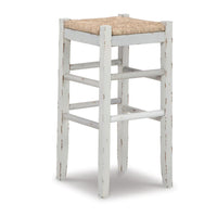 Anya Bar Height Stool Set of 2, Brown Woven Seat, 30 Inch Rustic White -BM328101