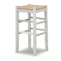 Anya Bar Height Stool Set of 2, Brown Woven Seat, 30 Inch Rustic White -BM328101