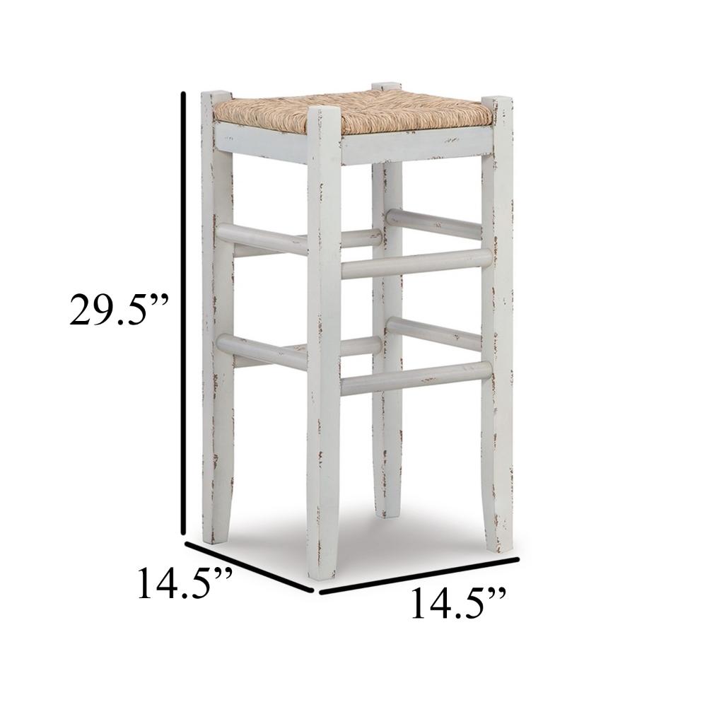 Anya Bar Height Stool Set of 2, Brown Woven Seat, 30 Inch Rustic White -BM328101