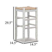 Anya Bar Height Stool Set of 2, Brown Woven Seat, 30 Inch Rustic White -BM328101